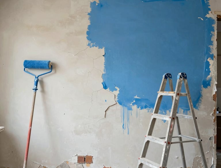 Close-up of professional painter’s hand applying smooth, even coat of paint on a wall.