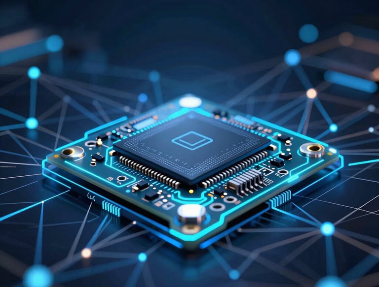 A high-tech computer chip and circuit board representing Jakosmart Technology's OEM and ODM electronic manufacturing