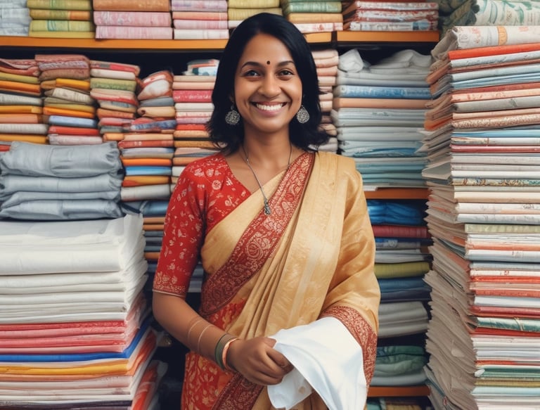 A customer happily holding a pack of ds tissue papers beside a cozy home setting.