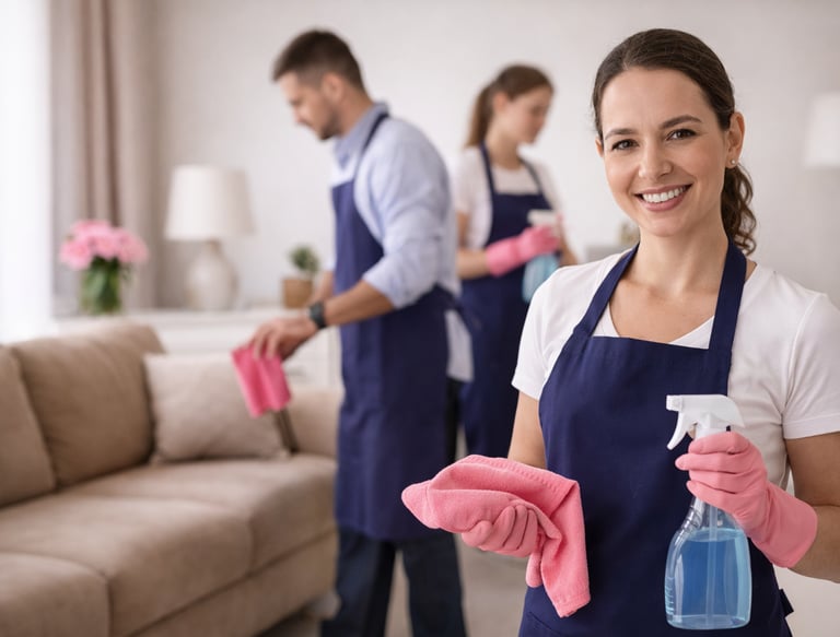 Professional residential cleaning team working inside a home in the VA, MD and DC service area