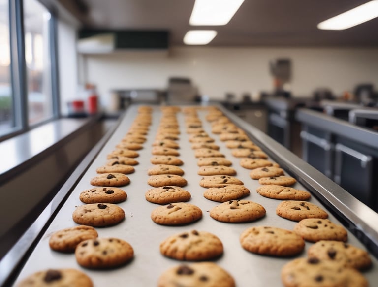 An elegant arrangement of assorted gourmet cookies on a sleek gray plate with a navy blue background.