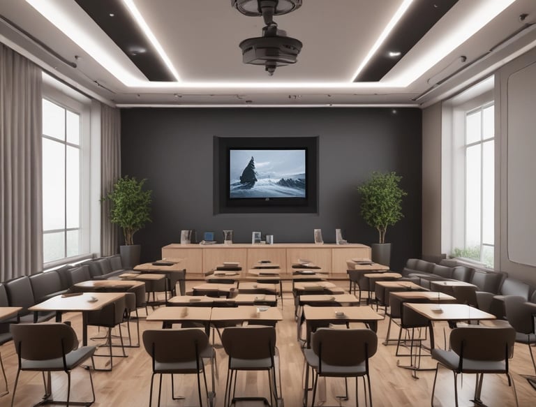 Photo of a friendly language teacher in a cozy classroom setting.