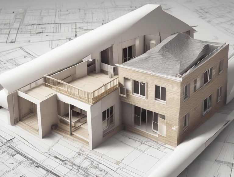 A skilled builder reviewing a 3D ADU plan on a tablet at a sunny construction site.