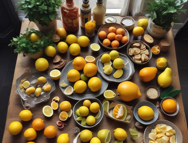 A street-style inspired flat lay featuring amla and lemon pickle jars with bold typography and edgy charcoal backdrop.