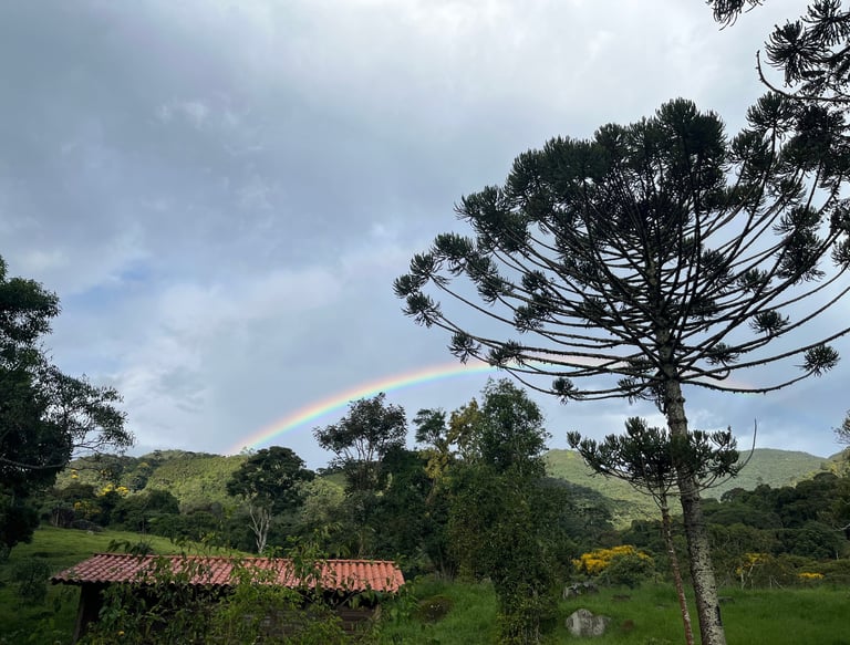 Rainbow over roof and zag