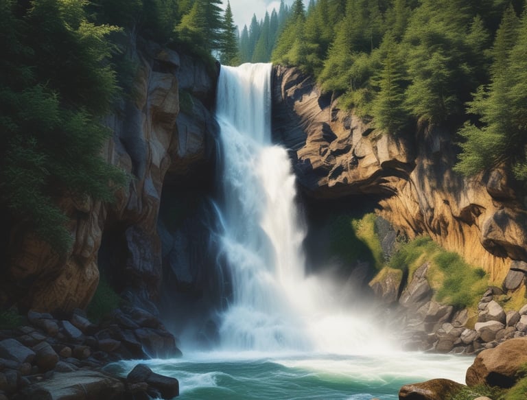 Close-up of a crystal-clear waterfall filmed with cinema-grade equipment, showcasing every water droplet.