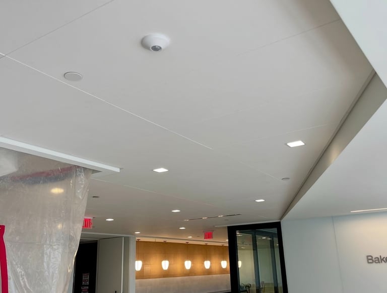 Acoustic ceiling tile installation in a commercial office in Florida