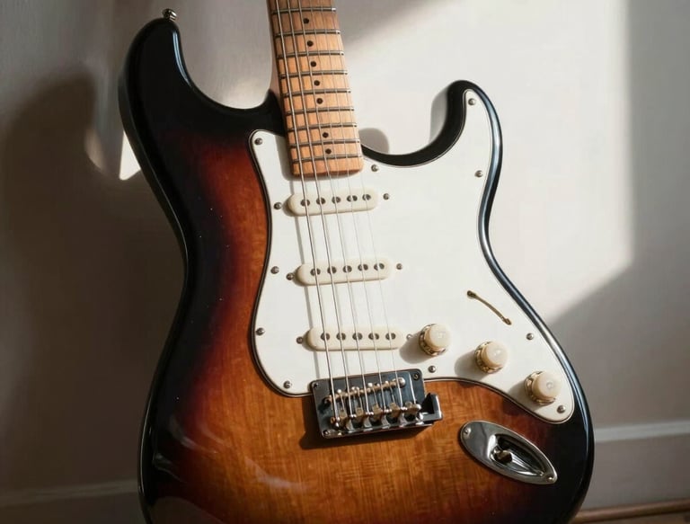 Artisan luthier hands carefully shaping a guitar neck with traditional tools in a cozy workshop.