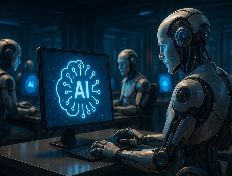 Robots trabajando en agencia de IA