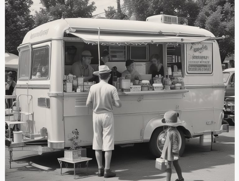 A modern mobile caravan parked at an outdoor festival setting.