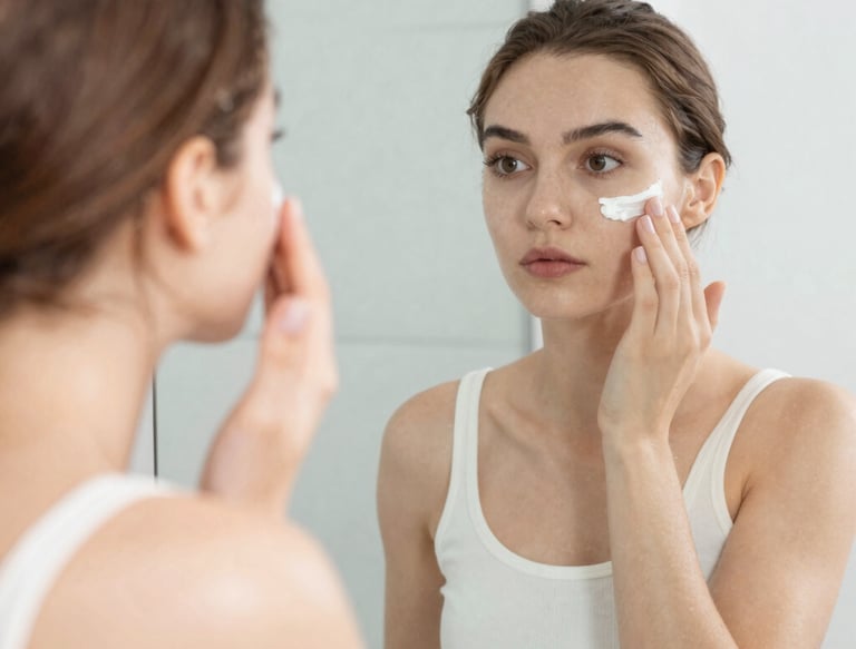 A happy customer wearing Atelier Lumina clothes walking confidently through a city street.