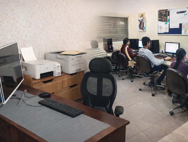 Professional office workspace of Vanguard Infratech with modern infrastructure