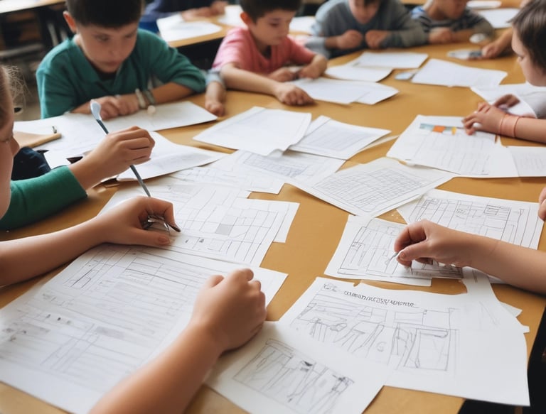 Ninos trabajando en recursos educativos.