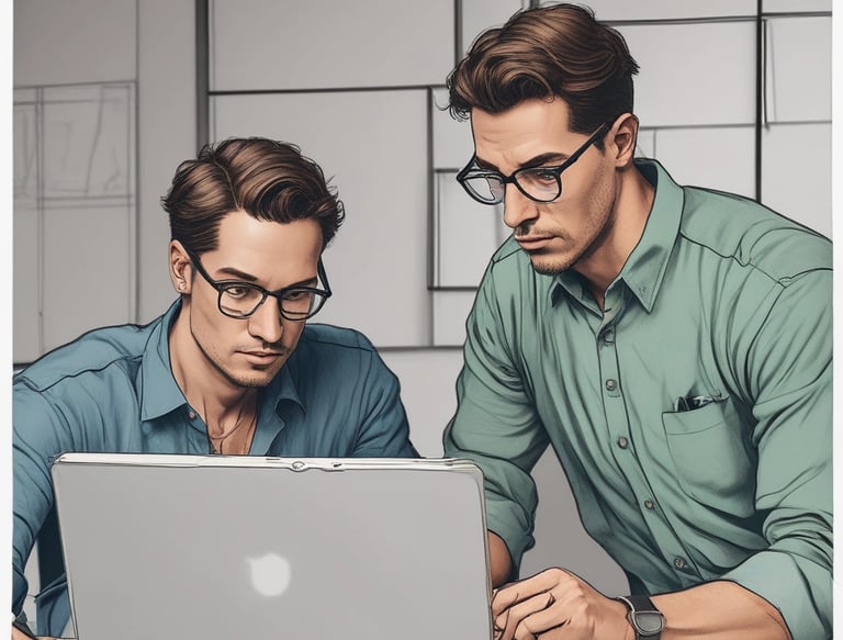 Team collaborating over IT infrastructure plans in a modern office.