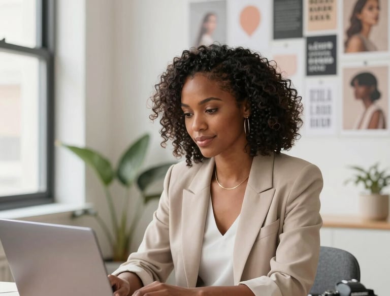 A sleek digital portrait of a confident executive in a modern office setting.