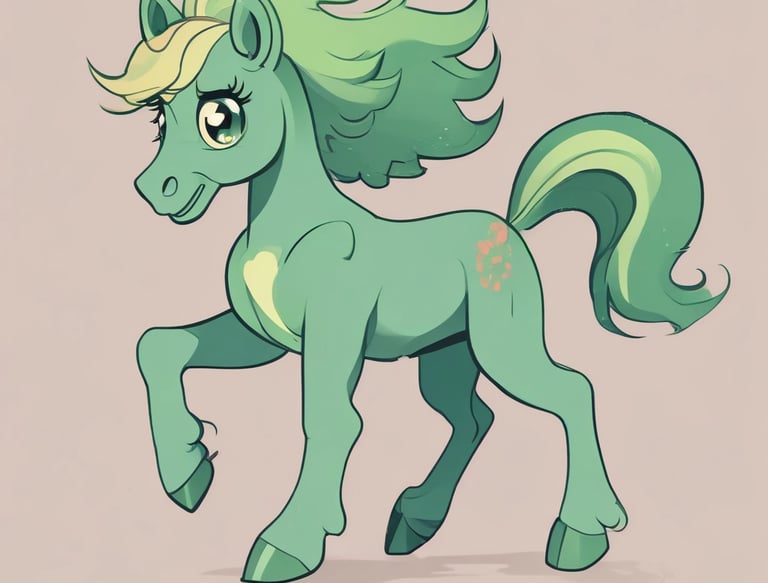 An AI image of a greenish horse