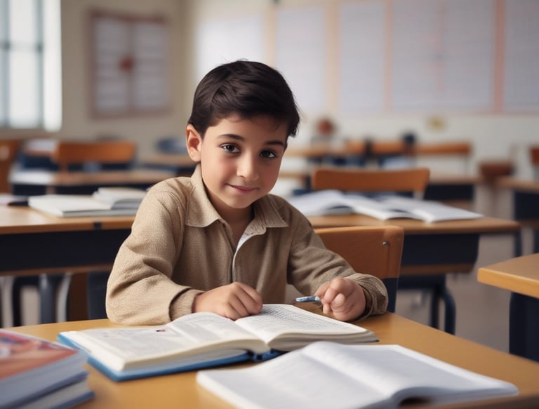 A friendly teacher explaining English grammar to a student at home.