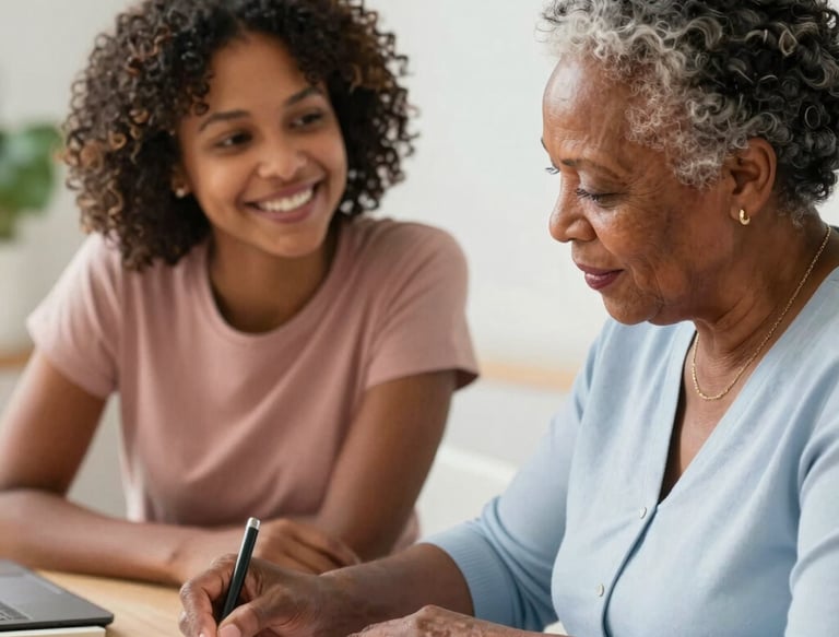 A smiling volunteer assisting a participant with intellectual disabilities on a museum visit organized by Beam Esteem.
