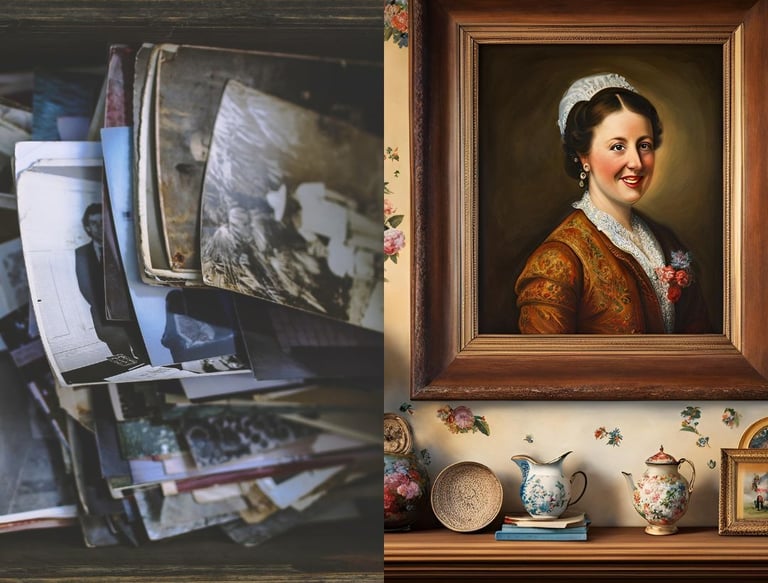 choisir entre des vieilles photos dans une caisse et un portrait traditionnel qui permet de cagrder 