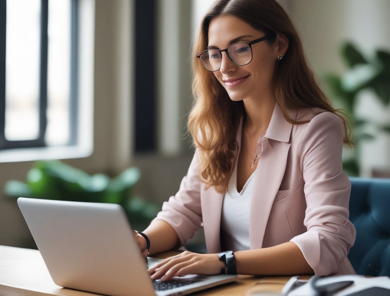 Wooden tiles with letters spelling out 'ONLINE LANGUAGES' are arranged neatly on a wooden surface. Surrounding the tiles, there are a laptop, a hard drive, a smartphone, and wireless earphones.