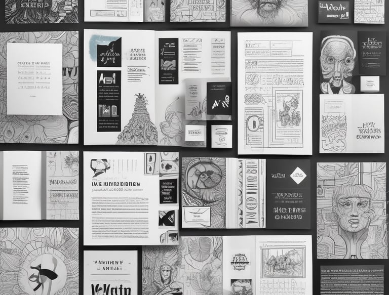 A creative workspace showcasing design tools and artistic materials.