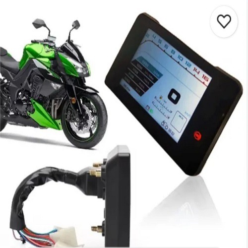 a motorcycle with a tablet and a tablet on it