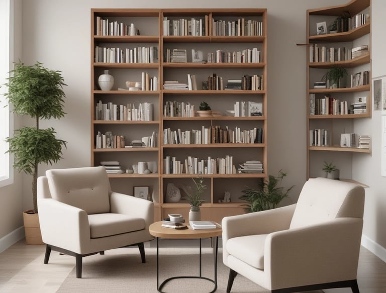 A serene therapy session setup with calming colors.