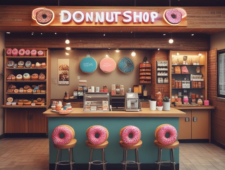 A yellow sign with bold black text in German promoting an agency located on a street. The background shows part of an urban setting with tables and chairs on a sidewalk.