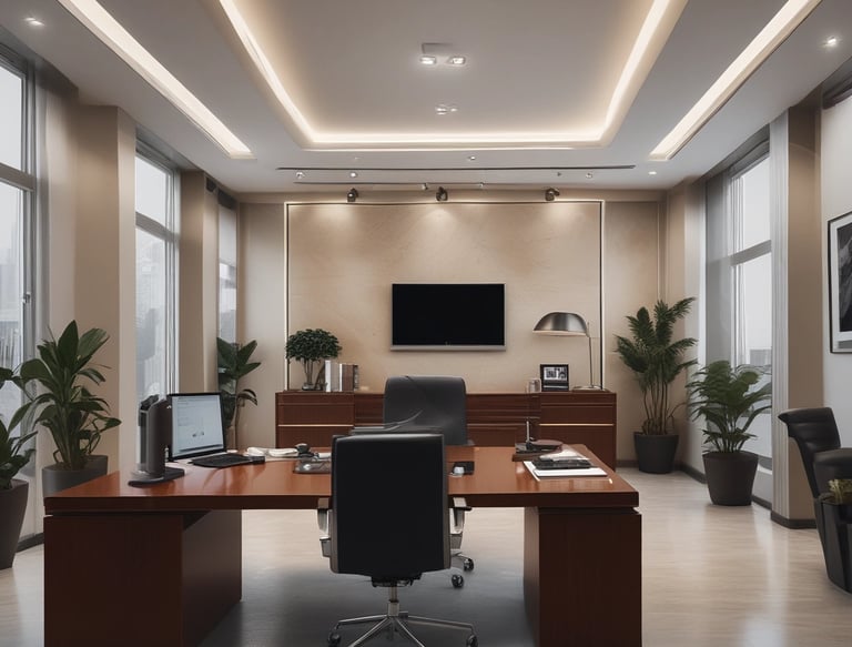 Two service windows with blue signs above each window. The left sign reads 'Facturacion Caja' and the right one reads 'Faturamento Caixa.' These windows appear to be part of a billing or payment service area. A few items, such as boxes and papers, are placed behind the windows. A small digital display shows a number.