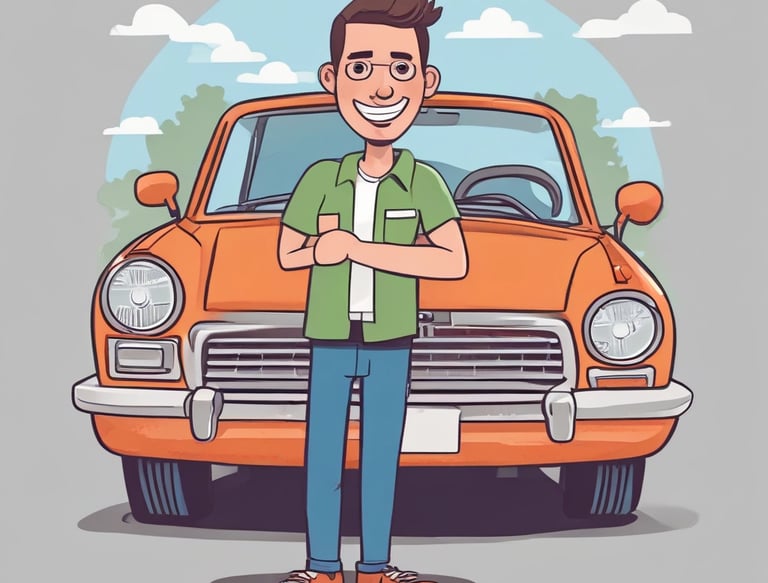 A friendly consultant shaking hands with a happy customer beside a new car.