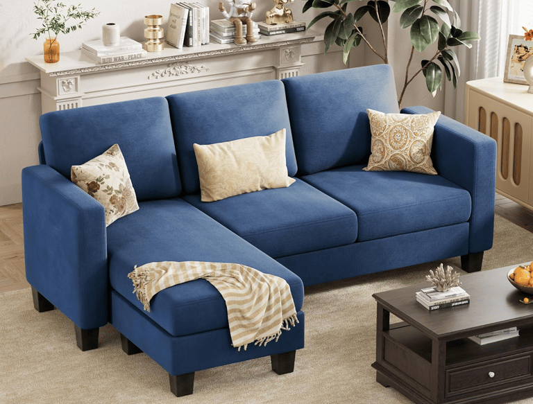 “Compact VICTONE convertible sectional sofa with ottoman and washable linen fabric for small apartme