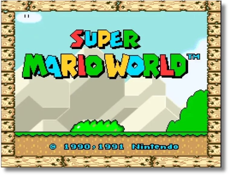 Tela de título de Super Mario World oficial de 1990 
