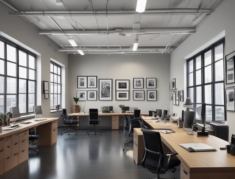 A minimalist interior with a clean, modern design. Soft lighting creates a warm ambiance along the wooden paneling. The neutral tones of the walls and ceiling complement the subtle geometric features.