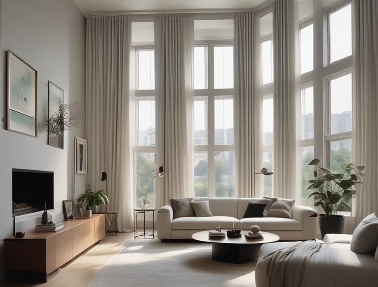 A decorative cream-colored curtain draped elegantly with a braided tieback featuring intricate gold and brown details. The curtain is hanging beside a vintage-style wooden door with ornate hardware, allowing soft natural light to filter through.