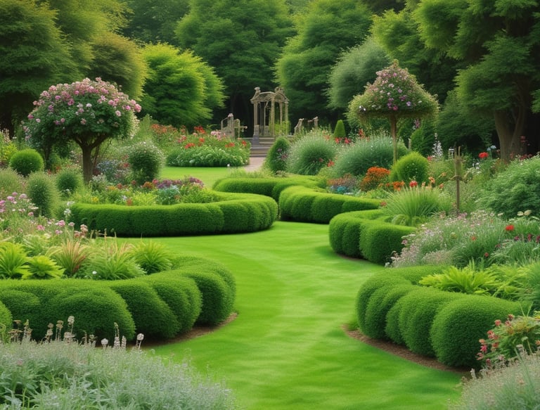 a garden with a gazeboar and a gazeboar