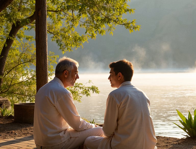 A holistic health practitioner consulting with a patient in a calming clinic environment