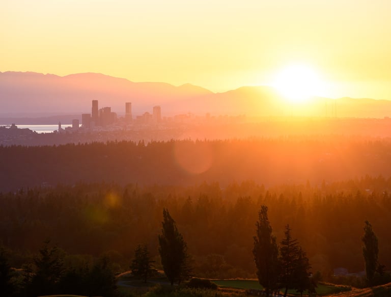 Altaire at Jackson. Live Brighter! Sunset view of Seattle Washington
