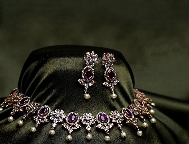 a necklace with a necklace and a necklace with pearls