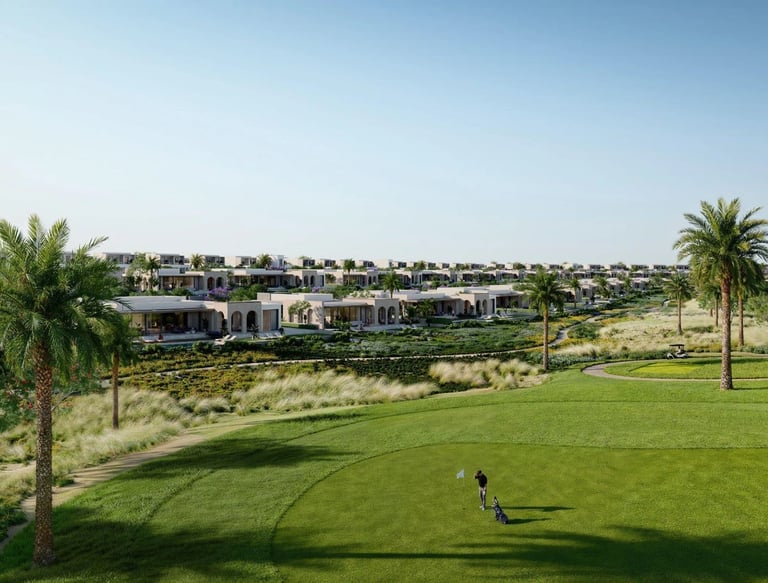 A luxurious multi-story residential building with a waterfront location, surrounded by palm trees an