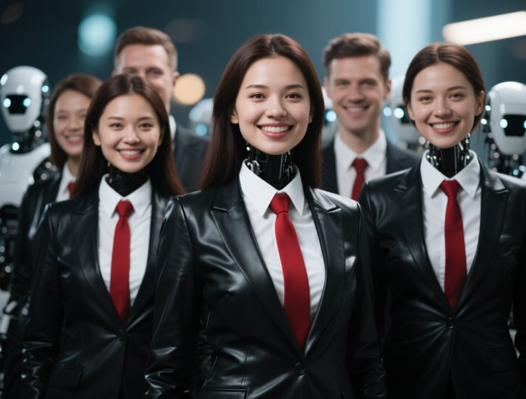 a group of people in suits and ties standing together as a group