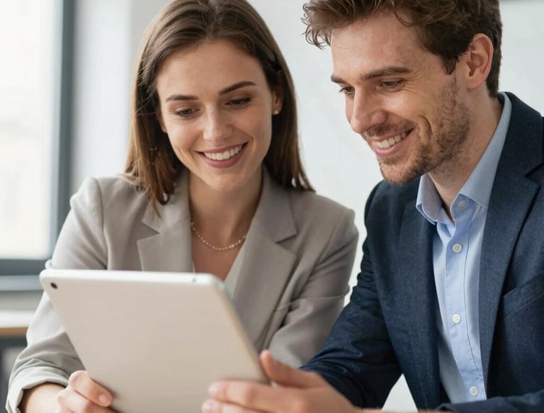 A clean, modern workspace with a laptop displaying a minimalist website design.