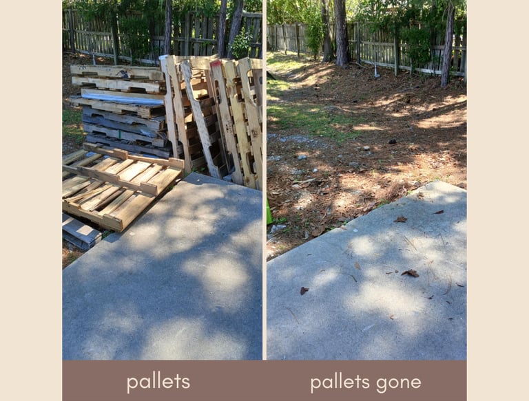 Before and after removal of pallets