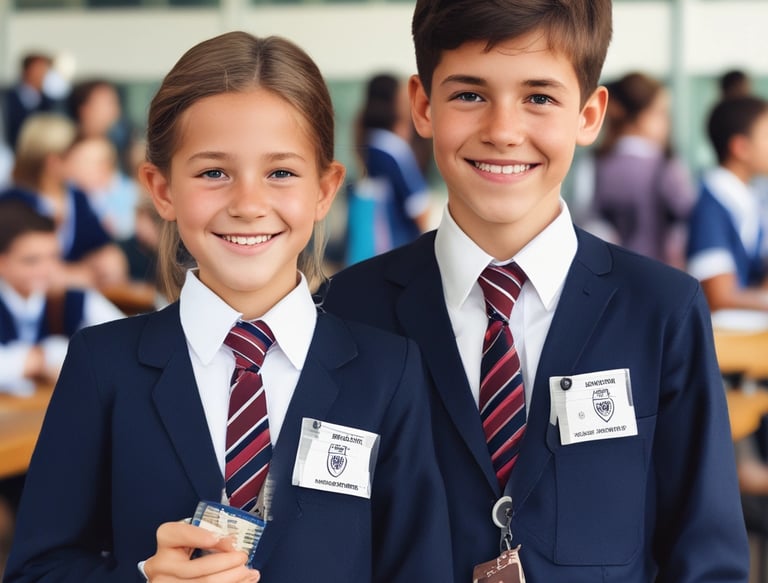 A close-up of a student ID card with a lanyard, showcasing a clear photo and vibrant design.
