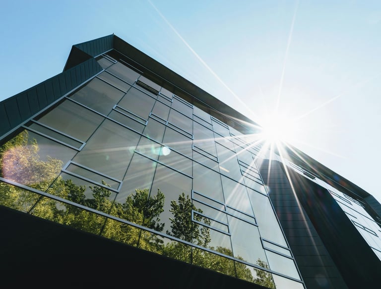 show an apartment image with windows and glowing sun