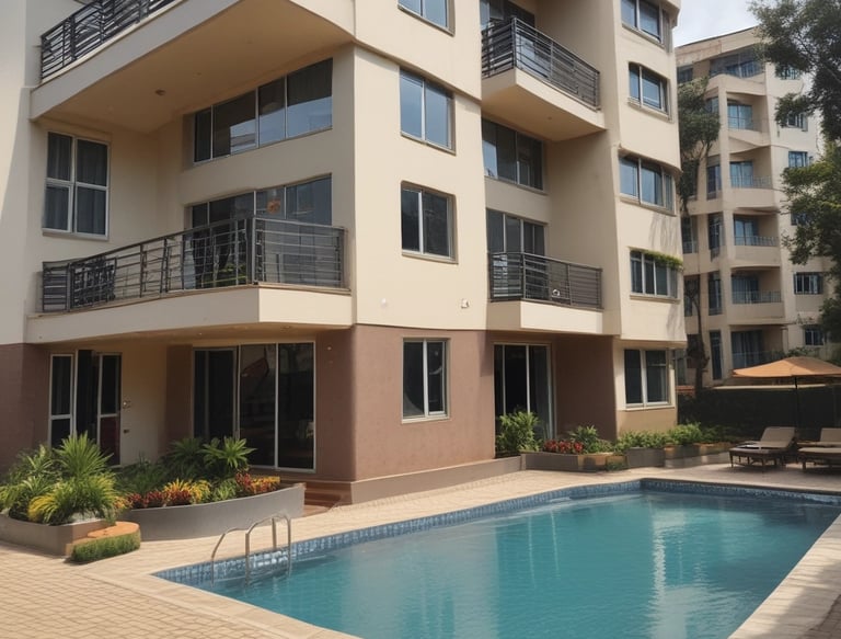 A suburban house with a brick facade and double garage doors. The roof is dark, and there are several bare trees and green bushes surrounding the property. A for sale sign is visible on the front lawn.