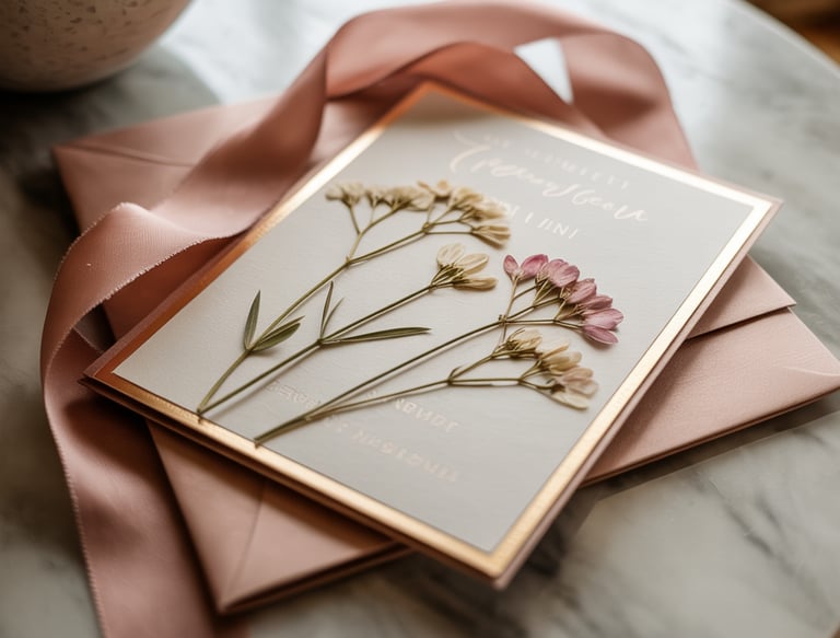 a card with flowers on a table