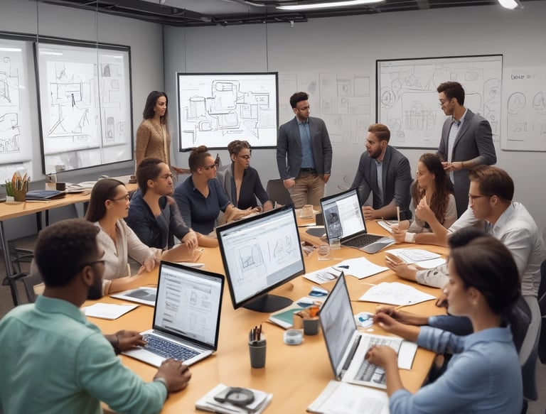 A vibrant team collaborating on digital marketing strategies.