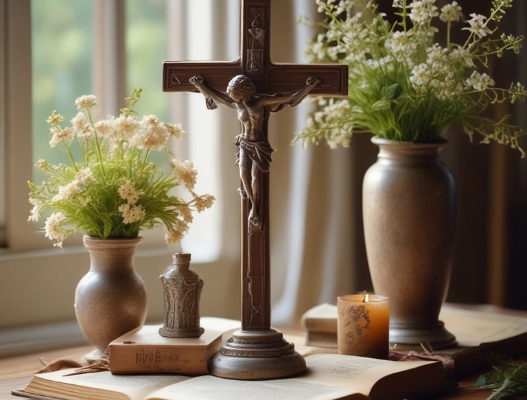 A beautifully restored statue of a saint, showcasing intricate details.