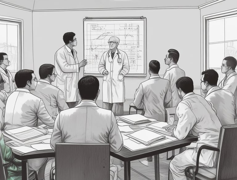 Two women are engaged in conversation in a medical setting, one wearing a white coat, suggesting she is a healthcare professional. The environment contains medical equipment, possibly indicating a check-up or consultation is taking place.