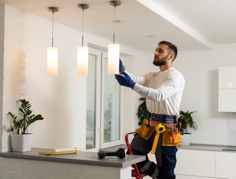 Licensed electrician changing out lights figures in a remodel 